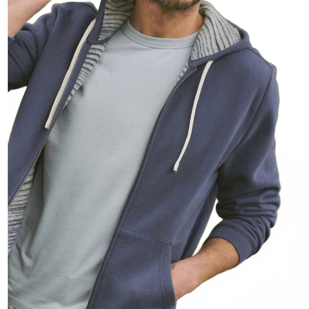 NEW MARINE LAYER men's cloud 9 fleece full zip hoodie in navy stripe - Picture 3 of 4